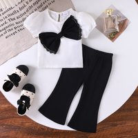 Girls' Elegant Summer Outfit Set – Bubble Sleeve Top & Flared Pants (6M-3Y, Soft Cotton & Stylish Fit)