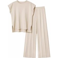 Clothing knitted casual suit sleeveless vest sweater + wide leg pants two piece suit