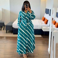 Plus Striped Long Sleeve Dress – Trendy Line Midi Dress Belted Waist