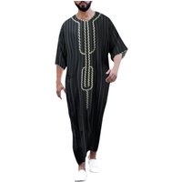 Man's clothing Muslim toga men's ethnic loose casual V-neck mid-sleeve jumpsuit