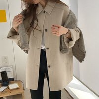 Clothing Wool Like Trench Coat Long Loose Fit Jacket Japanese Korean Style Slimming Outerwear Autumn Winter