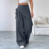 Designer Asymmetrical Wide Leg Pants – High Waisted Polyester Dress Trousers Unique Hemline Office & Casual Chic
