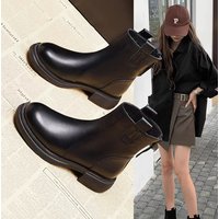 Soft Leather Slim For Women 2024 New Flat Back Zipper Spring Autumn Single Winter Fleece Lined Martin Boots Cotton Shoes