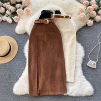 Hong Kong Style Vintage Split Skirt Winter Sweater Mid length Korean Style Elegant High Waist Slimming Hip line Skirt