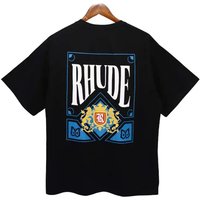 RHUDE Higher Quality Cotton Fashion Sense Printing Short sleeved T shirt Man Summer Tide Loose Hundred Tops 100% Cotton
