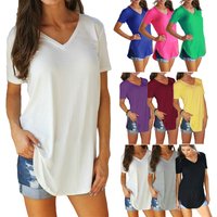 Summer Clothing V Neck T Shirt Short Sleeve Loose Fit Solid Plus Top