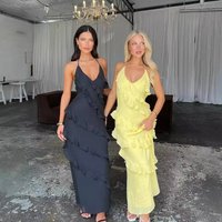 Women’s Elegant Sleeveless Halter Neck Dress – Solid Color Multi-Layer Ruffle Summer/Autumn Dress (Fashionable & Stylish)