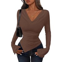 Asymmetric Slim Fit Long Sleeve Top Stretchy Mock Neck Fall & Spring Blouse Casual & Elegant Style