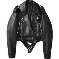 Vintage Workwear PU Leather Jacket For Women, Cropped Biker Jacket, Loose Fit Zippered Coat, Streetwear Fashion, Black