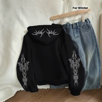 Men's Hooded Fleece Lined Sweatshirt Unique Dark Print Trendy Zip up Coat Autumn Winter American Style Versatile 2026 New Style