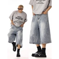 Clothing Summer Cropped Jeans Loose Straight Trendy Brand Fashion Casual Shorts Washed Retro