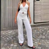 Clothing Halter Neck Vest Top Two Piece Suit Backless Bow Tie V Neck Short Sleeved Trousers Suit
