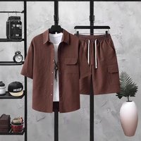 Clothing Casual Short Sleeve Shirt & Shorts Set Breathable Summer Outfit Slim Fit Comfortable Polyester Blend Trendy Streetwear