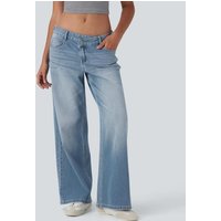Trendy High-Waisted Zip-Fly Jeans For Women - Stretch Denim With Diagonal Button Detail (Dark Blue/Light Blue/Black/Navy, XS-XL)