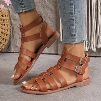 Simple Casual Solid Roman Sandals Open Toe Heel Flat Sandals