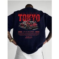(Armonia) 180gsm COTTONTrendiges Streetwear-T-Shirt Für Männer, Mit Einem TOKYO-modifizierten Rennwagen-Druck Auf Der Rückseite