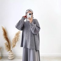 2025 Muslim Clothing Lazy Pullover Knit Top Flared Skirt Set Fashion
