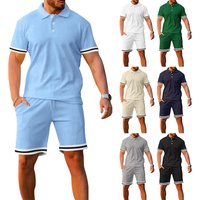 Men's Clothing Summer Lapel Button Short Sleeved And Drawstring Shorts Two Piece Sports