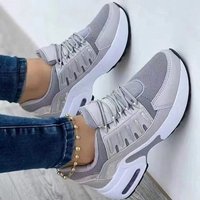 Large Size New Casual Sports Shoes, Flying Woven Slope Heel Round Toe Lace Up Mesh Breathable Women's Shoes