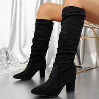 Foreign Trade Style Chunky Pointed Toe Fashion Cross Border High Heel Slouch Slimming Boots