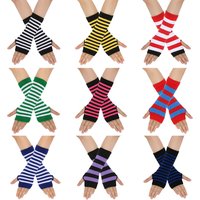 Unisex Knitted gloves with missing fingers anime stripes wearing fingers wrist cuff with false sleeves Thin children’s fingers