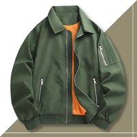 Casual Bomber Jacket Lightweight Workwear Coat Zipper Pockets Loose Fit Spring & Autumn 
