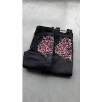 Derschutze Patchwork Cherry Blossom Embroidery Denim Pants Y2k Vintage Baggy Straight Wide Leg Jeans Street