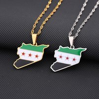 Syrian Free Army Map And Flag Pendant Necklace For Men And Women Couples Titanium Steel Pendant Jewelry