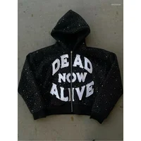 Men's Hoodies Patchwork English Brick Zipper Cardigan Hoodie Long Sleeve Personalized Loose Coat Winter Dark Lazy Style