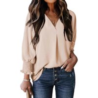 V Neck Long Sleeve Loose Shirt Casual Blouse Top American Style Autumn Winter