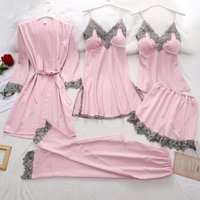 Home Clothes Imitation Silk Pajamas Sexy Lingerie Suspenders Sexy Five Piece Set