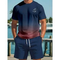 3D Printed Short Sleeve Set Casual Sporty European American Style Comfortable Versatile Fashionable Trendy Summer Clothing