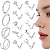 14 Piece Titanium Steel Nose Ring Set CZ Stones – Hypoallergenic Body Jewelry & – Geometric Nose Studs & Hoops