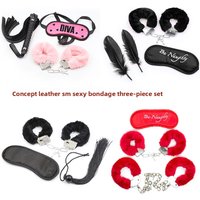 Foreign Trade Export Iron Handcuffs Two Feathers Three Piece Set Red Erotic Bondage Toys Binding