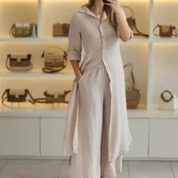 Clothing spring summer styles Casual linen suit elegant long sleeved wide leg pants two piece suit