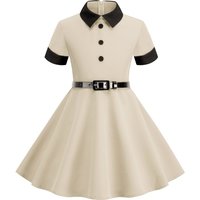 Mother & Kids European and American girls' clothing foreign trade dress short-sleeved belt stitching retro children's clothing dress