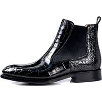 Mens Leather Slip On Ankle Work Boots Shoes Crocodile Print Men's Low