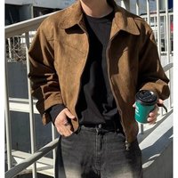 Retro High Street Suede Short Jacket Loose Fit Stylish Zip Up Flight Jacket Lapel Casual Outerwear Spring & Autumn