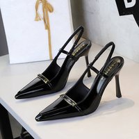 Shoes Sexy Pointed Toe High Heels Stiletto Heels Super High Heels Patent Leather Metal Buckle Open Back Strap.