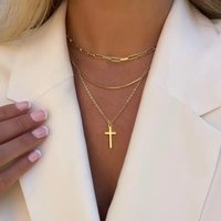 Vintage Cross Pendant Necklace For Women, Layered Chain Choker, Gothic & Boho Statement Jewelry, Adjustable Length For Casual & Evening Wear