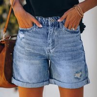 High Waisted Tassel Ripped Denim Shorts European American Style Casual Straight Leg Hot Pants