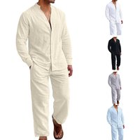  Linen 2 Piece Set Long Sleeve Shirt & Trousers Outfit Casual & Smart Occasions