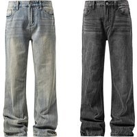 Men's Clothing Distressed Blue Jeans – Vintage Washed Streetwear Pants, High Waist Relaxed Fit, Y2K Baggy Denim For Urban & Skate Style (M-5XL)