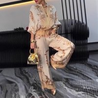 Women's 3D Printed Flower Pattern Fashion Set Zipper Drawstring Top & Pants European American Style Two-Piece Ensemble Spring/Autumn