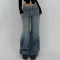High Waist Wide Leg Distressed Jeans Oversized Relaxed Fit Long Boho Denim Pants Ripped Details