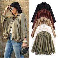 Oversized Puff Sleeve Baseball Jacket – 90s Retro Lapel Coat