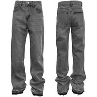 Men's Distressed Flared Jeans - Vintage Grey Cleanfit Denim With Frayed Hem, High Street Micro Bell Bottoms