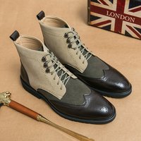 European Warm Series High-top Lace-up Casual Leather Large Size Personality Color-washed Men's Shoes Fashion Green Pointed Toe Martin Boots