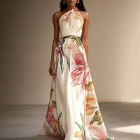 Elegant Catwalk Party Long Dress For Women Printed Independent Station Holiday Style