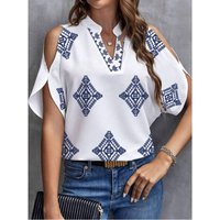 Cross Border Clothing SheInTemu Popular Casual Comfortable Short Sleeved Shirt Casual Versatile Fashion Casual V Neck Print